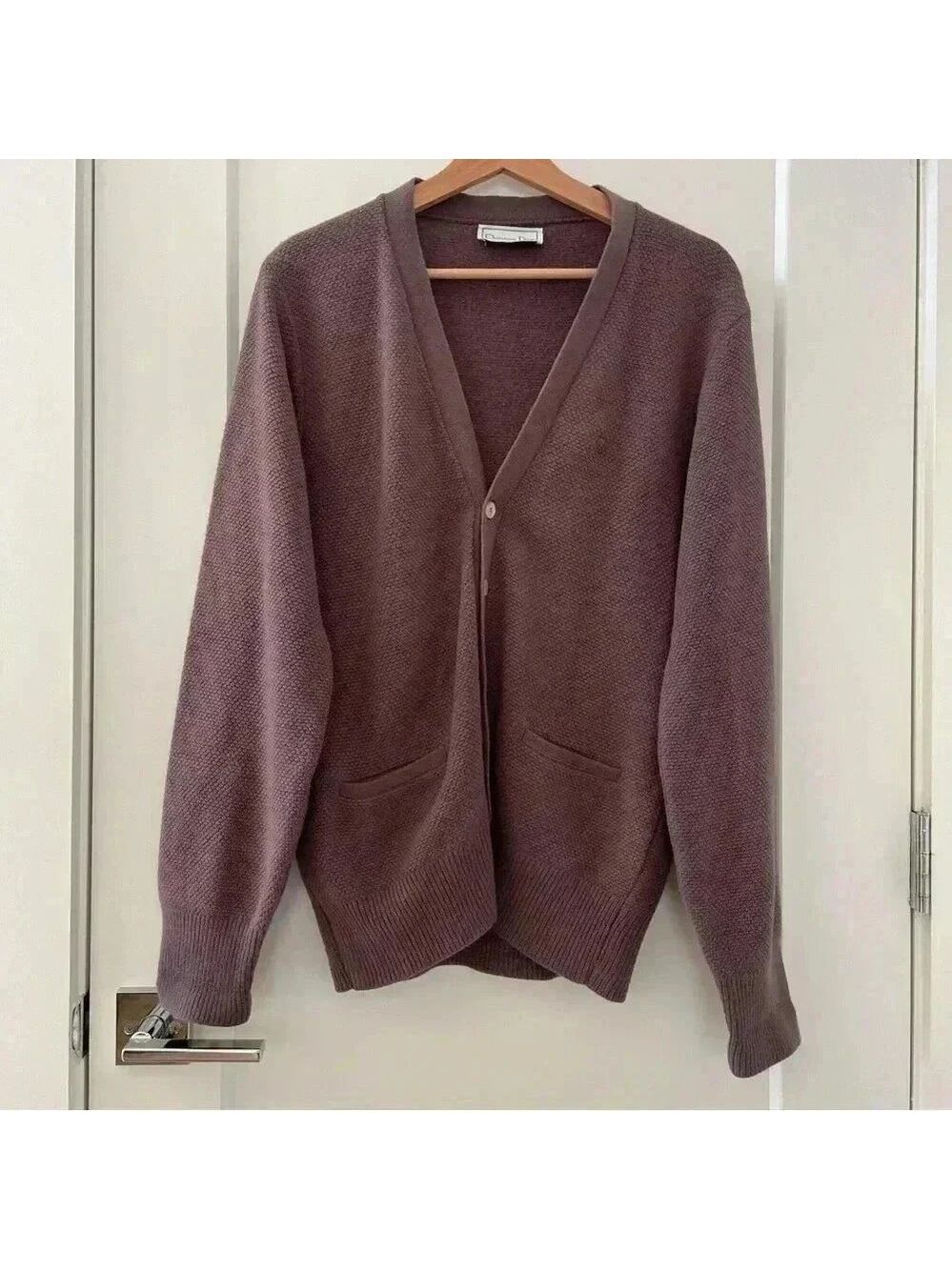 VINTAGE Christian Dior Cardigan Adult Medium Brown V-Neck Sweater Mens